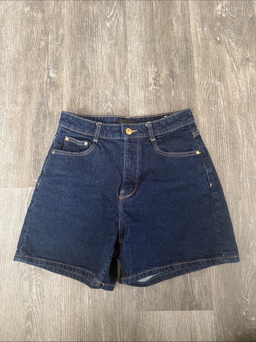 Zara Dark Blue High-Rise Denim Shorts
